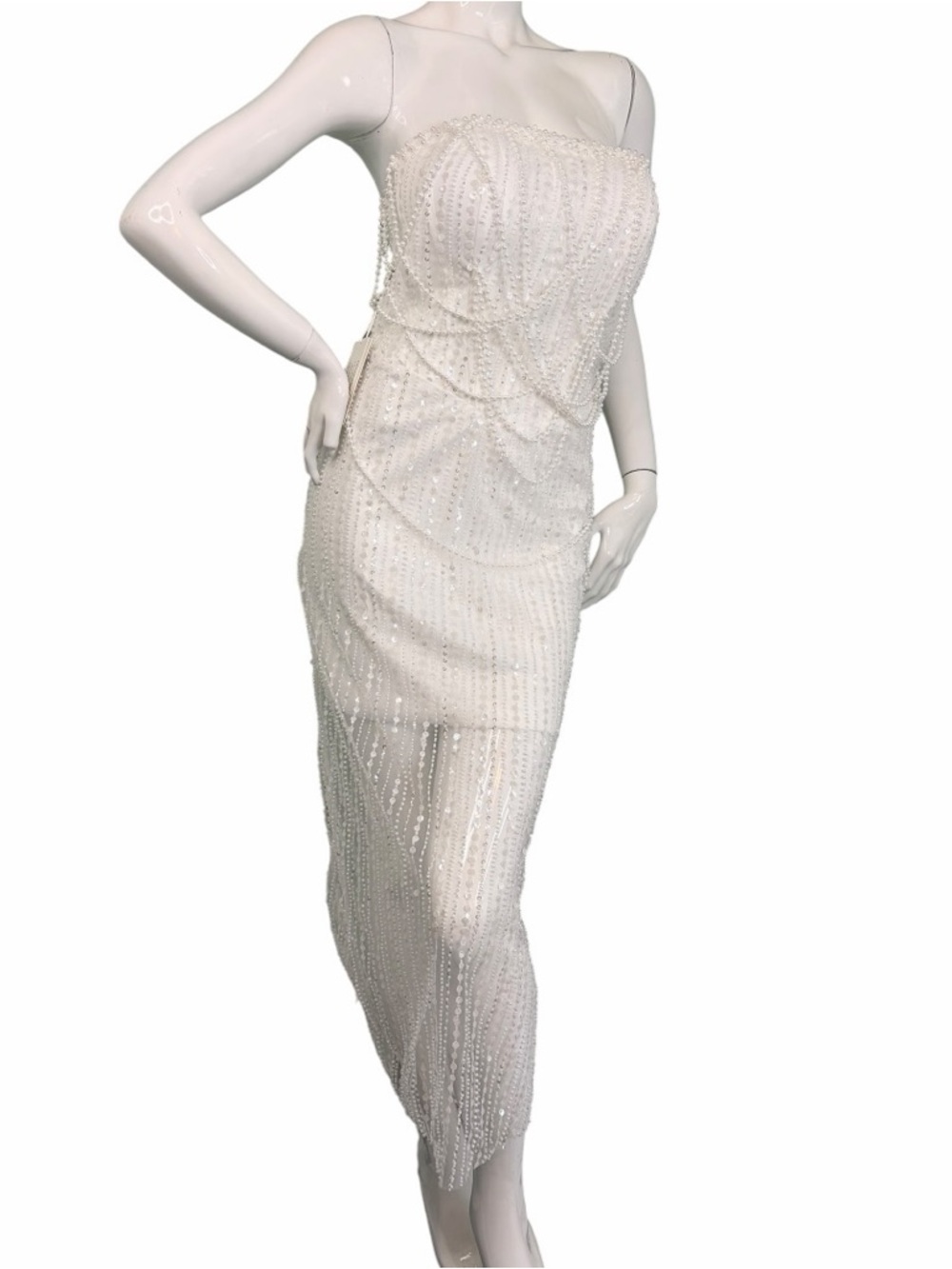 Strapless pearl Beaded shine sparkle embellished Illusion Evening Dress L XL NWT - Picture 9 of 15
